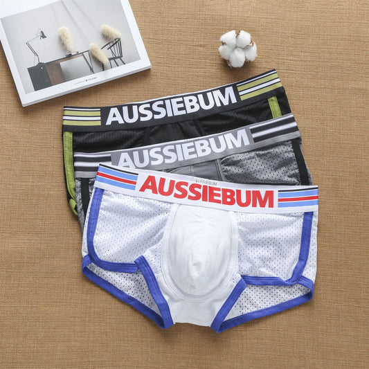 Aussiebum men's boxers Pure cotton mesh fashion comfortable breathable U raised jockstrap youth underwear student underpants