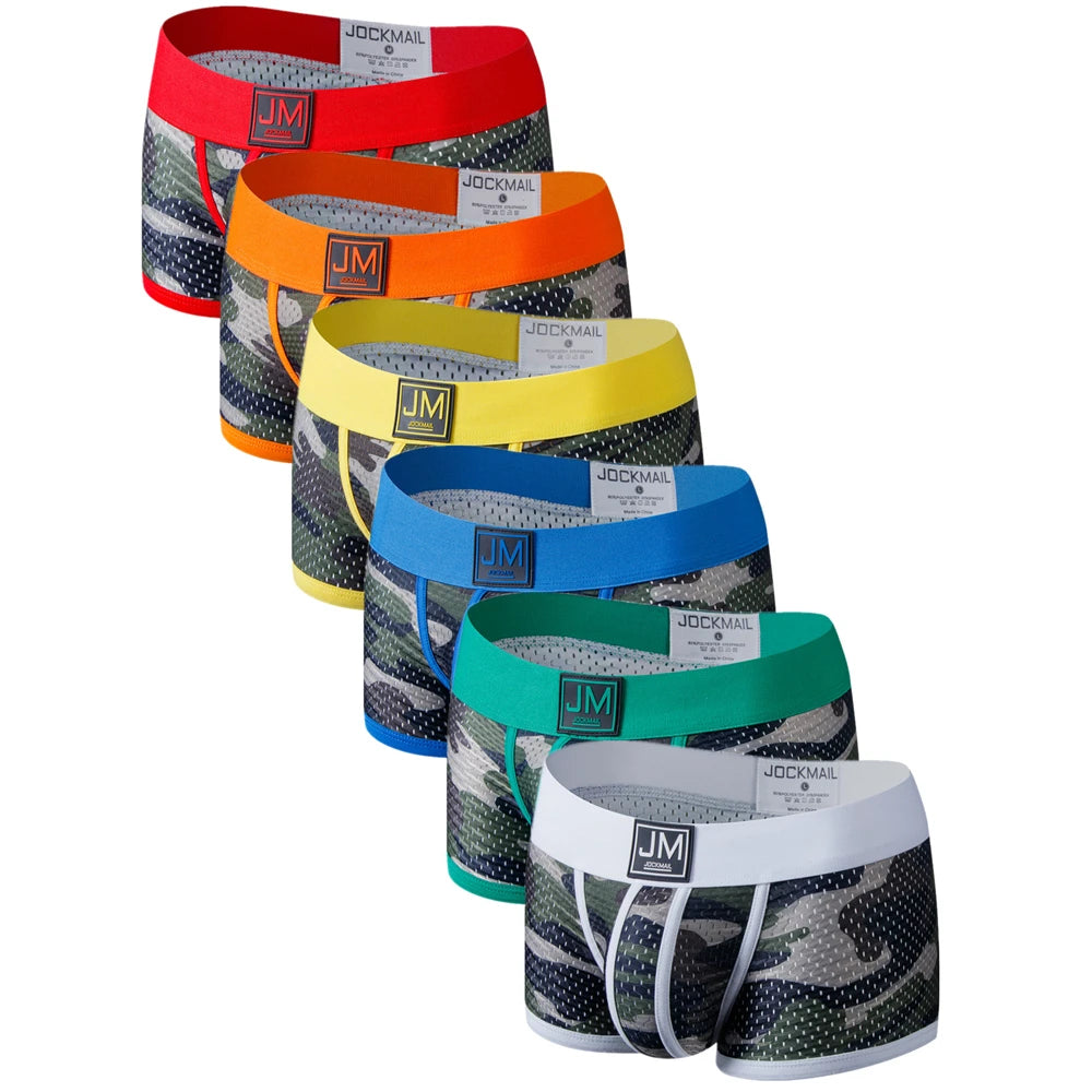 JOCKMAIL men boxer sexy men underwear cueca boxer Men Camouflage Mesh Shorts Men's Clothing boxers Fitness Elastic Underpant