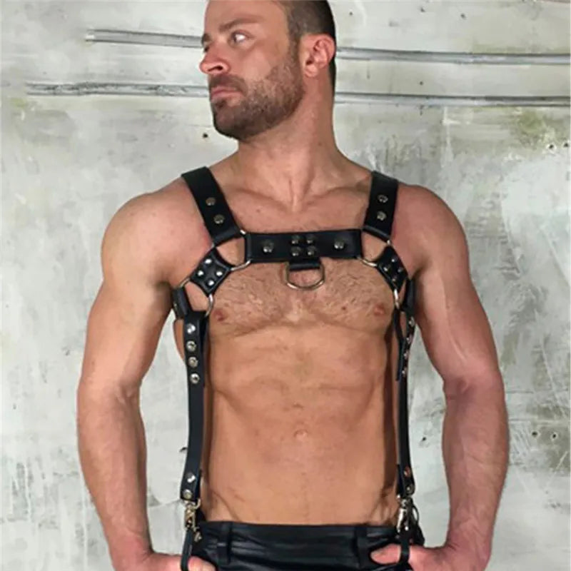Hombre Gay Fetish harness Leather Belt Men Harness Gothic Punk Harness Strap Adjustable Body Restraint for BDSM Bondage Games