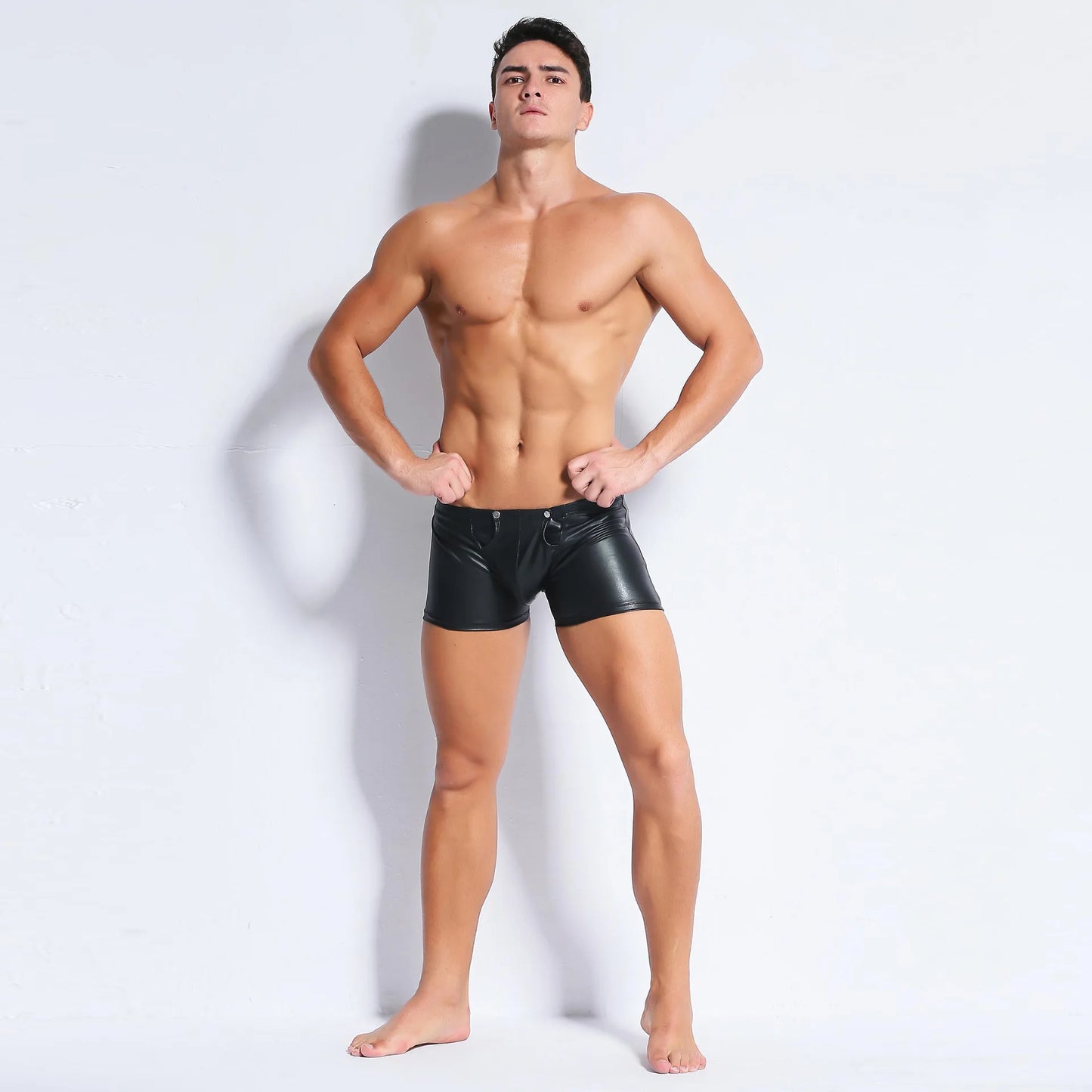 Patent Leather Tight Boxer Shorts Elastic Casual Breeches Rear Zip Turn On Hip Sexy Lingerie Zipper Open Crotch Skinny Hot Pants