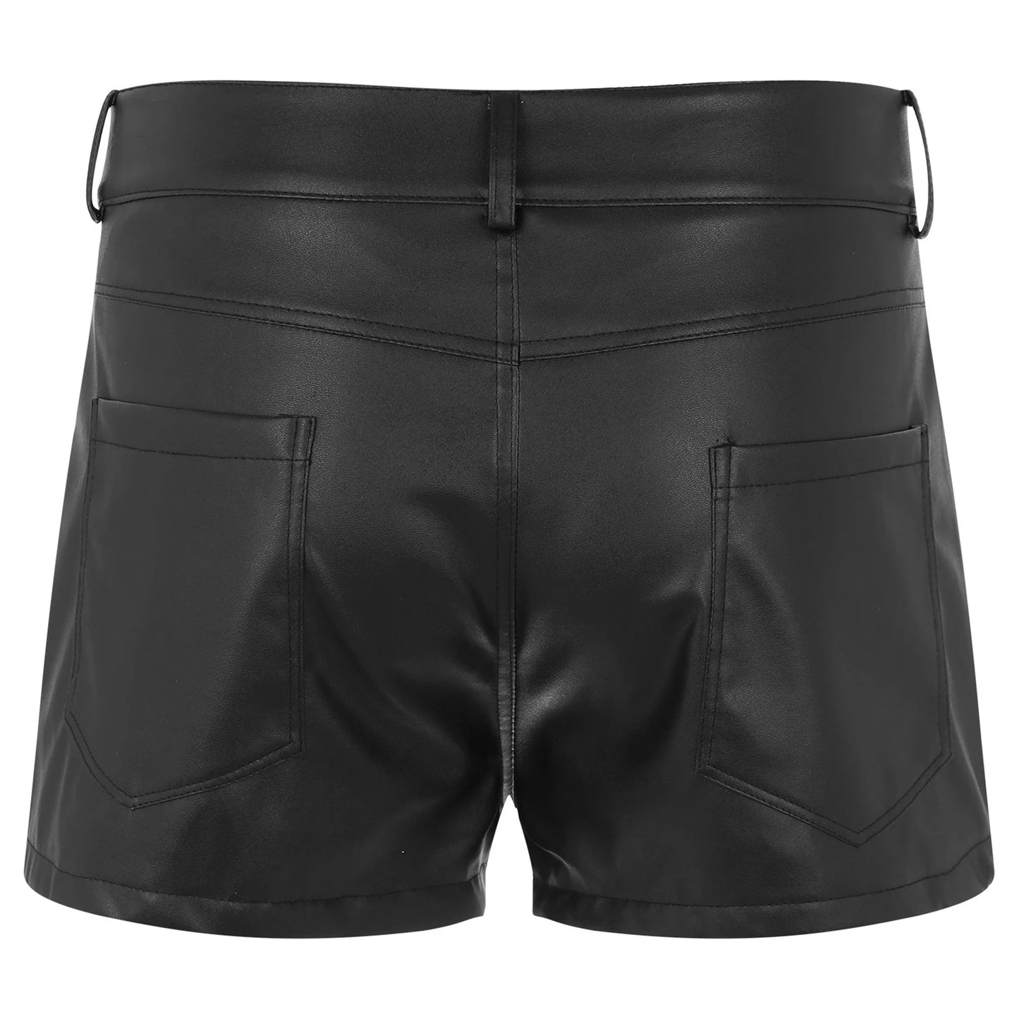 Mens PU Leather Casual Boxers Shorts Pockets Fully Lining Shorts Latex Punk Trunks Pole Dance Outfit Festivals Party Clubwear