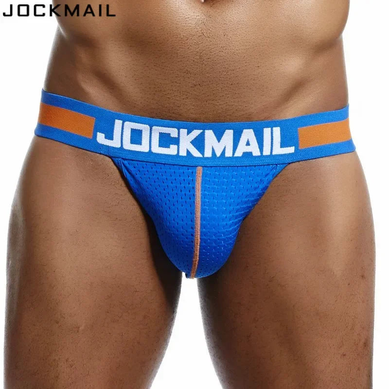 JOCKMAIL Men Mesh Low Waist Sexy Men Underwear Briefs Gay Penis Pouch Wonderjock Bikini Gay Underwear Man Jockstrap Thong Tanga