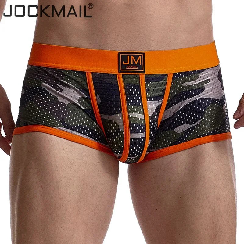 JOCKMAIL men boxer sexy men underwear cueca boxer Men Camouflage Mesh Shorts Men's Clothing boxers Fitness Elastic Underpant