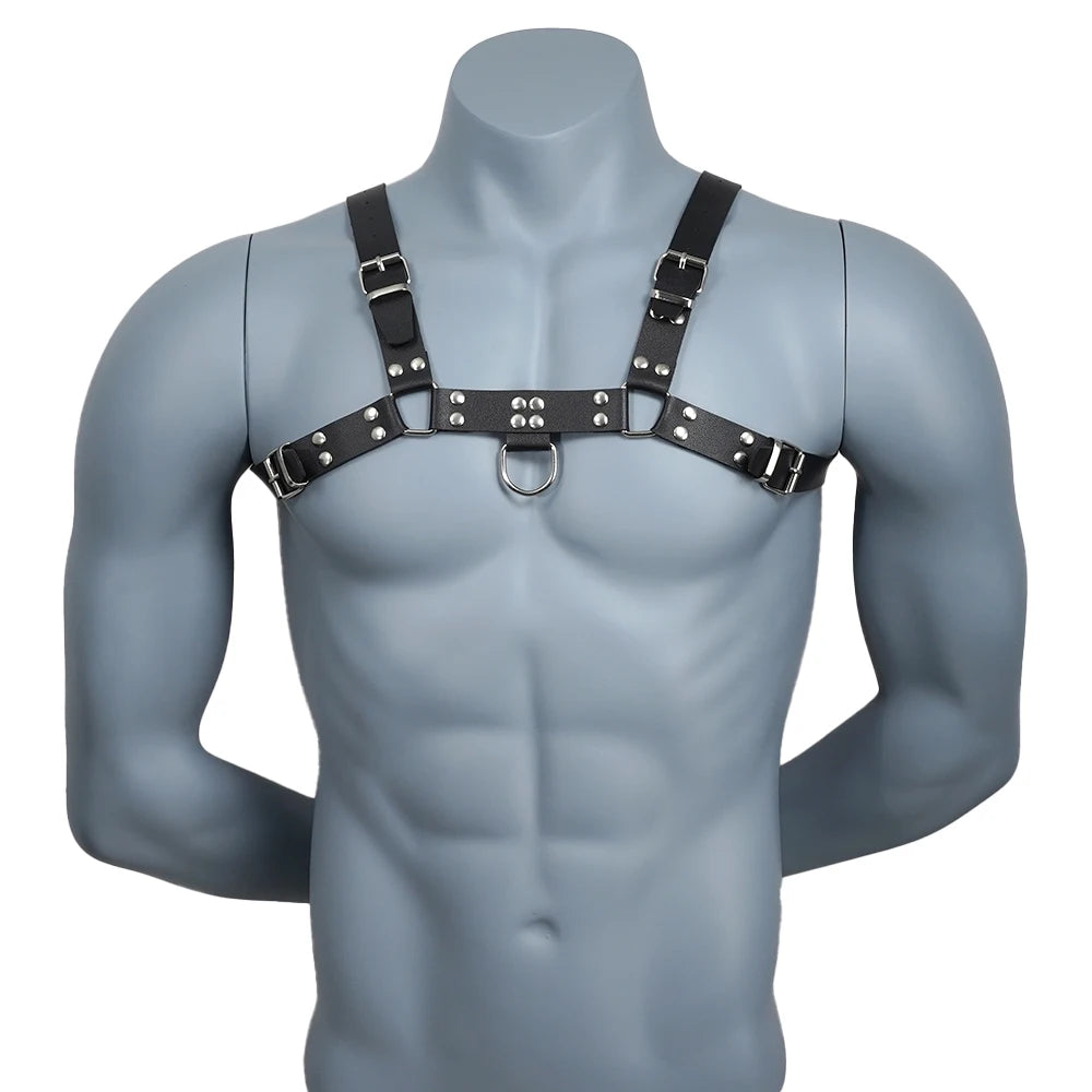 Men Harness BDSM Gay Pu Leather Adjustable Studded Decor BDSM Clothing Sex Belt Erotic Costume Bondage lingerie