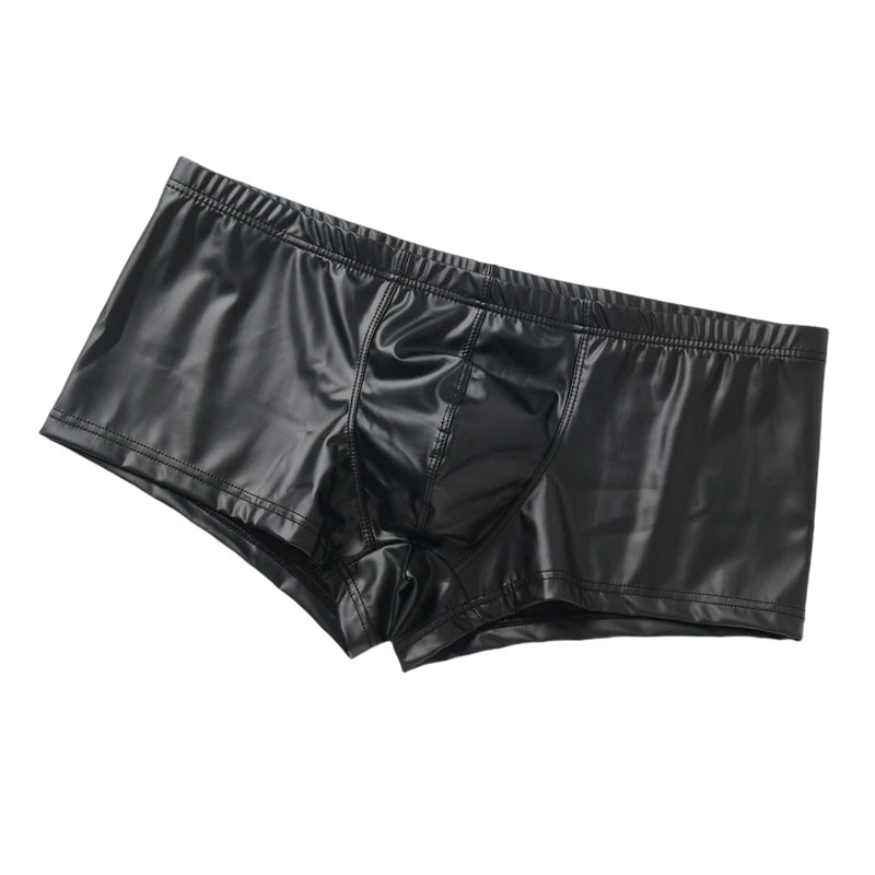 Men's Boxers Panties Man Imitation Leather Boxershorts Men U Pouch Panties Sexy Gay Underwear Men Hombre Boxers Lingerie